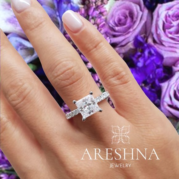 Areshna Jewelry - 1.5ct Lab Diamond Princess Cut Engagement Ring